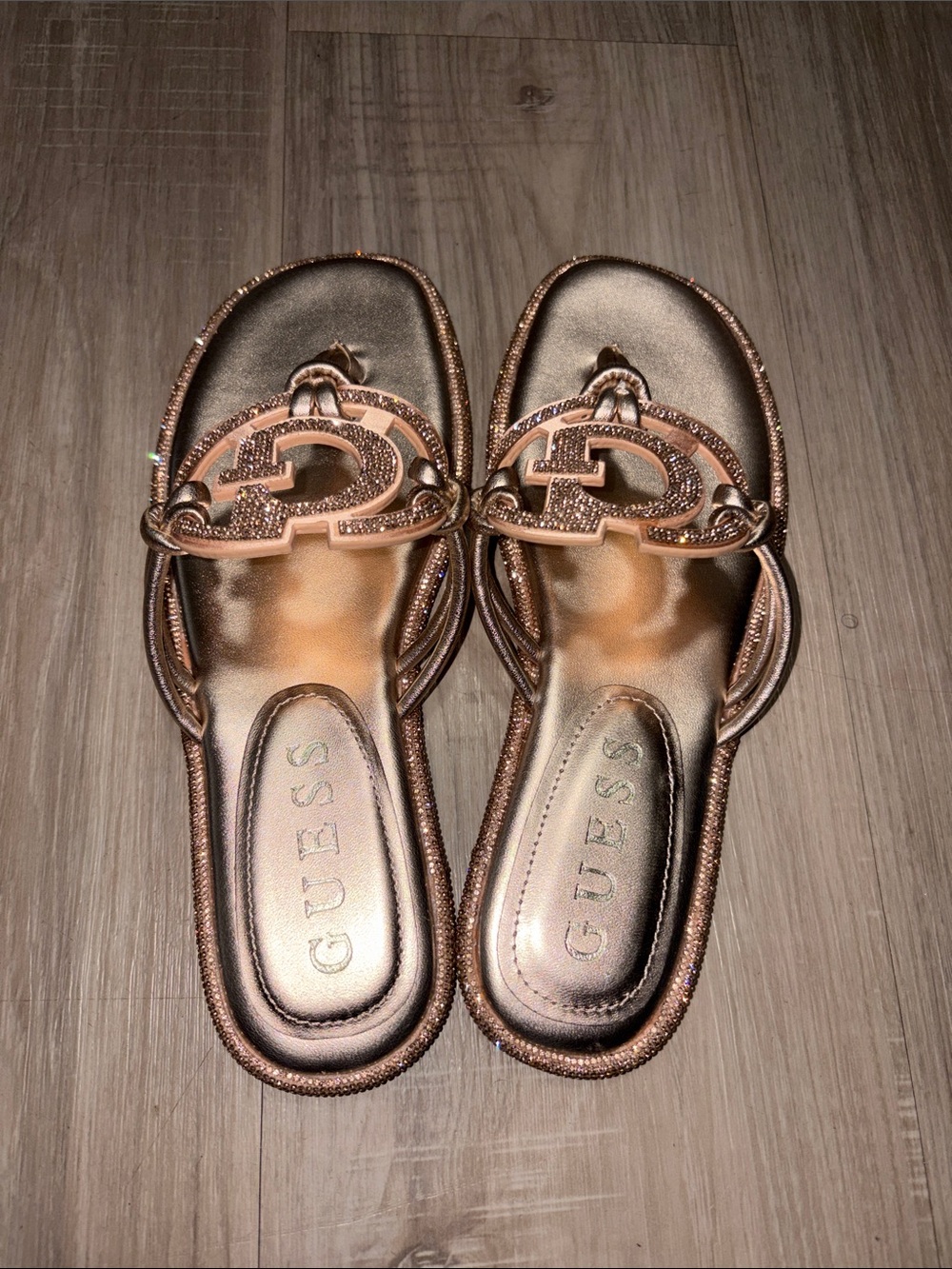 GUESS Rose Gold Logo Slide Sandals